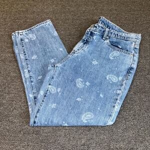 Gap Jeans Womens 29 Blue Denim Paisley Print Light Wash Mid Rise Straight Leg